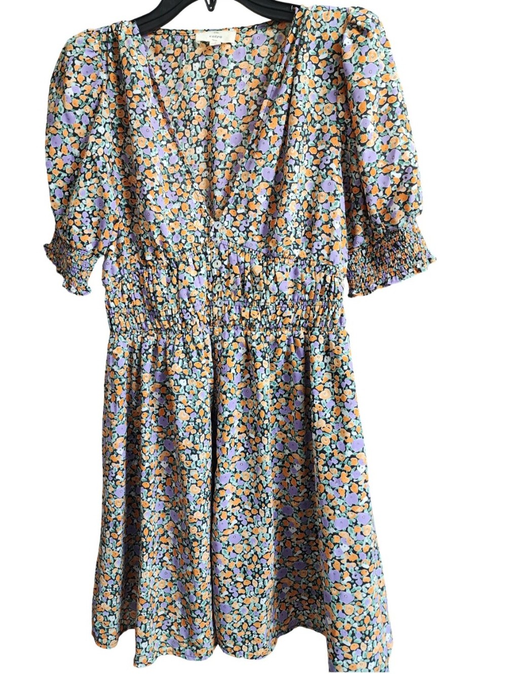 Entro Cottagecore Ditsy Floral Mini Dress Smocked Puff Sleeve Small